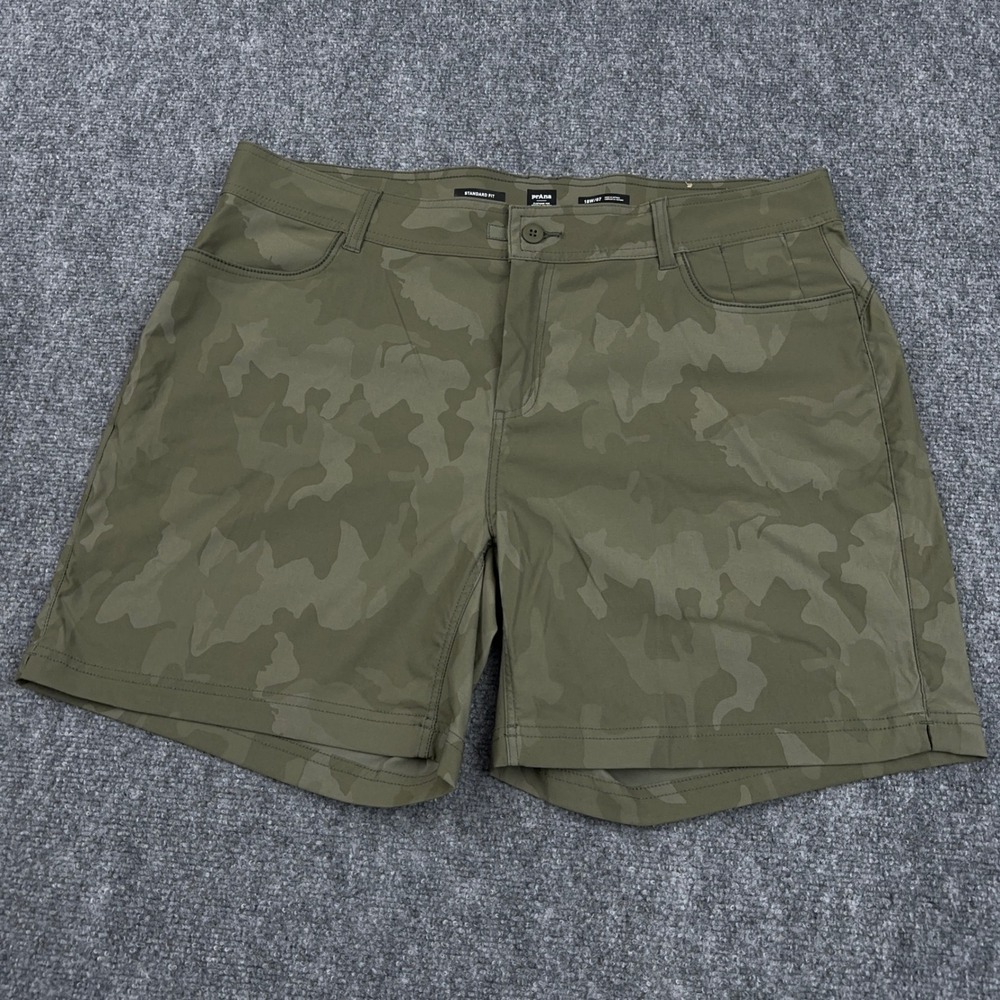 prAna Halle Short II Women's 18W Green Camo Camouflage Stretch Hiking Utility 7"